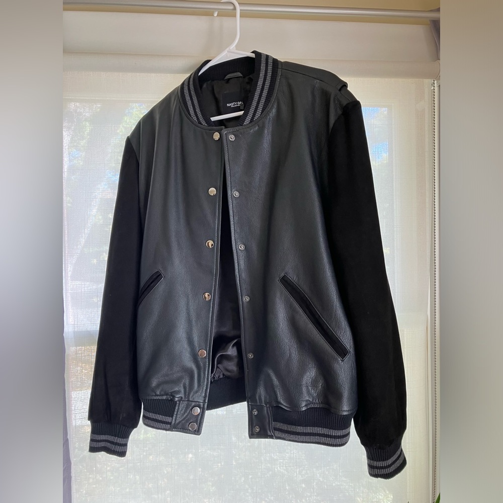 Sleek Genuine Leather and Suede Nasty Gal Varsity Jacket